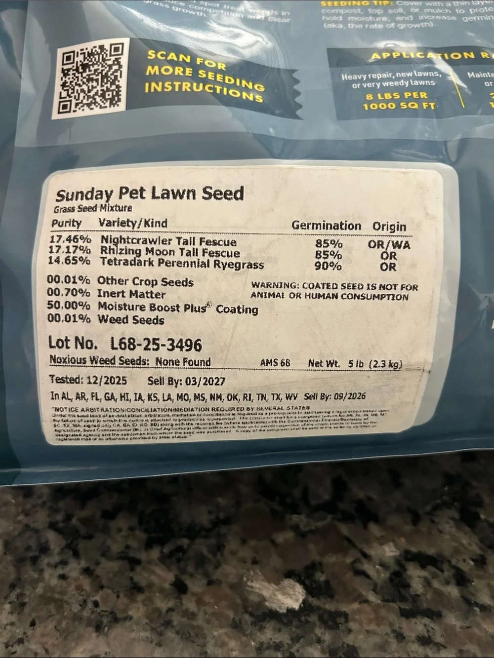 Sunday All Grasses Full Sun/Light Shade Pet/Dog Spot Grass Repair Seed 5 lb